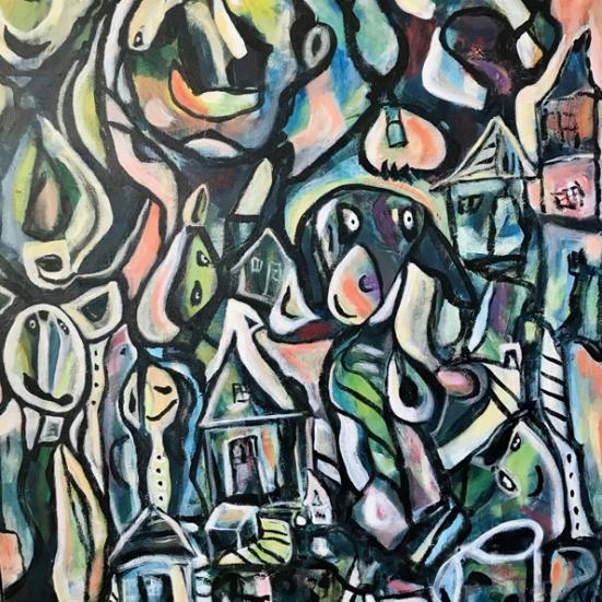 Abstrakt maleri af Inge Lund.